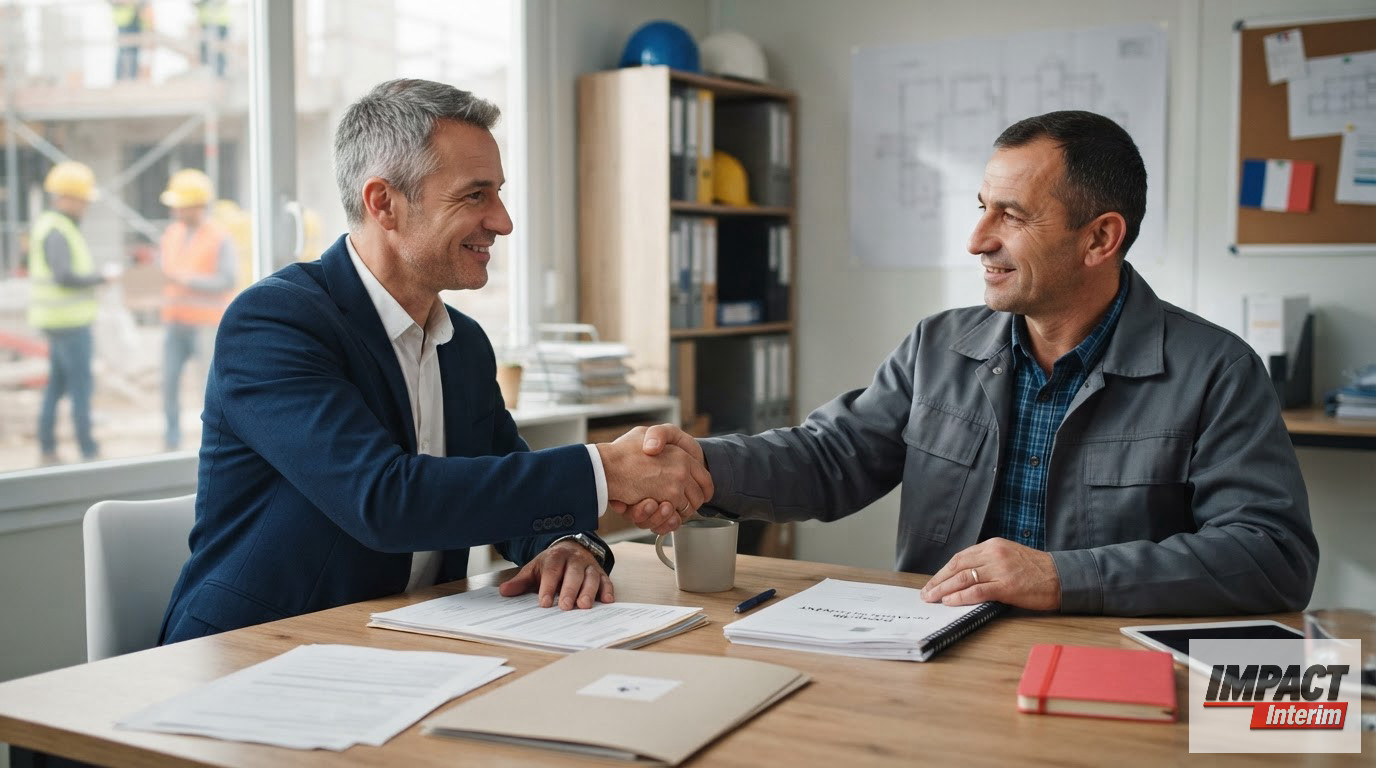 Poignée de main entre un manager et un chef de chantier roumain.