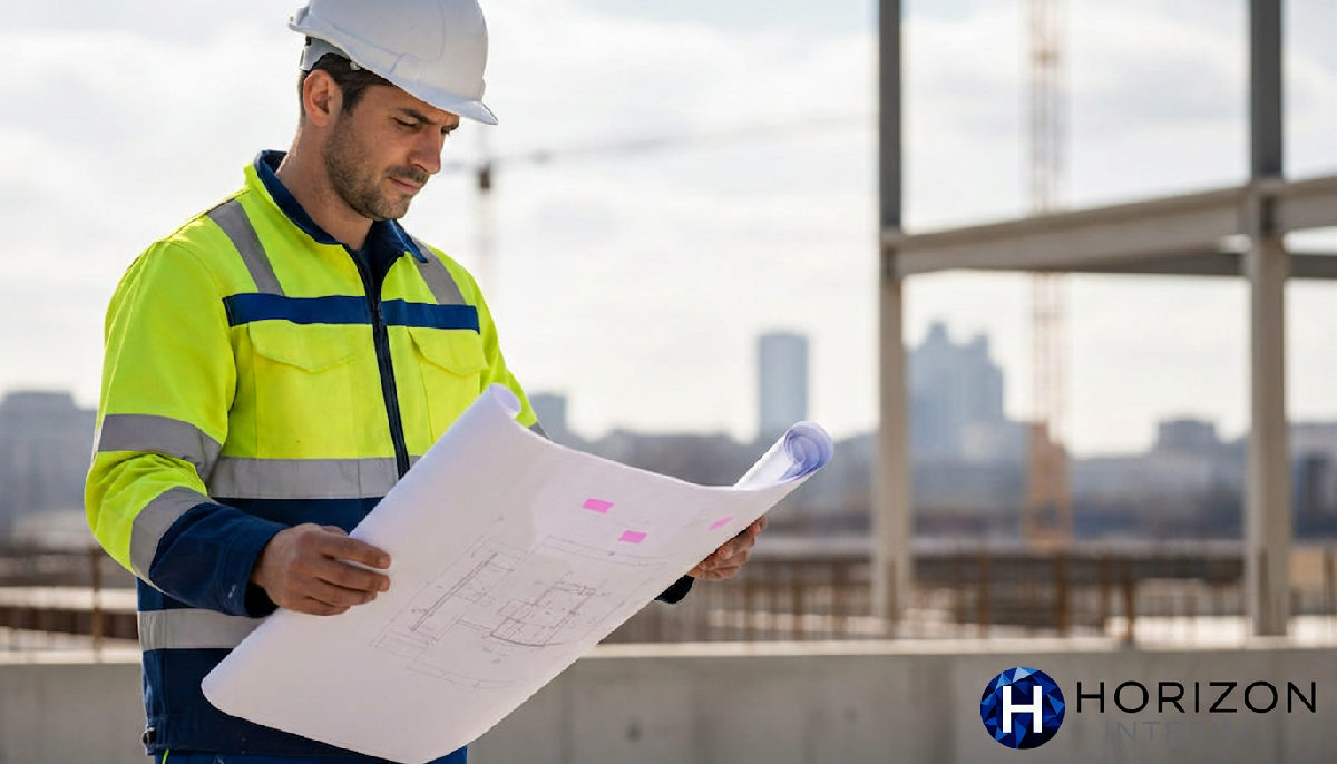 Ouvrier roumain en tenue de sécurité sur un chantier français.