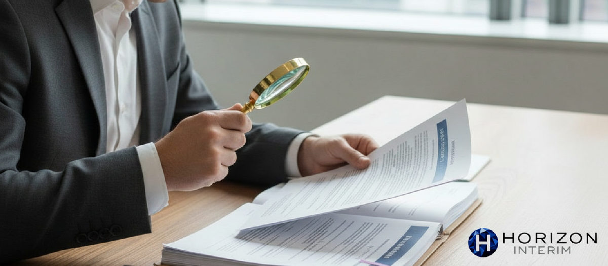Inspection de documents officiels avec une loupe pour la conformité.