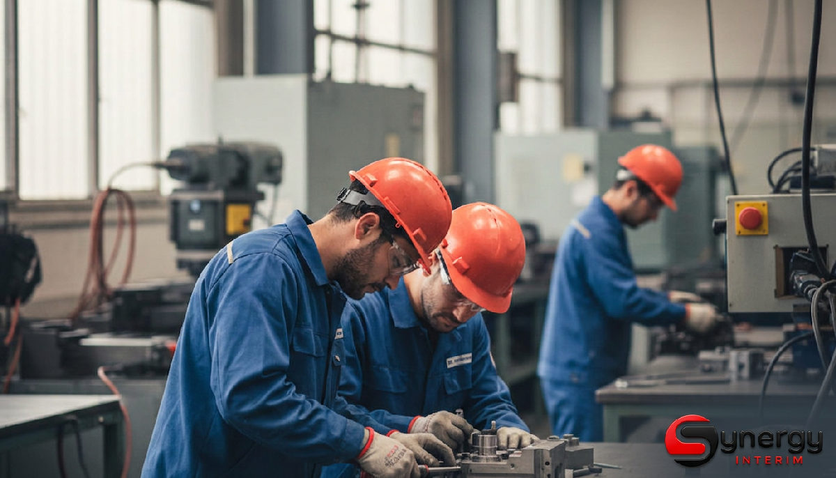 Pourquoi choisir Synergy Interim pour recruter en Roumanie 1 Techniciens roumains travaillant avec précision dans un atelier industriel en France.