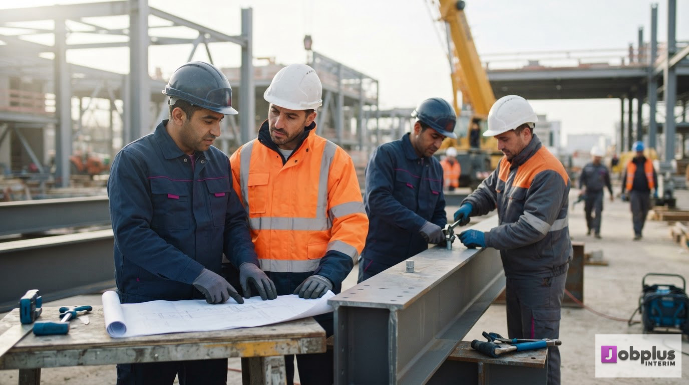Des travailleurs français et roumains collaborant sur un site industriel.