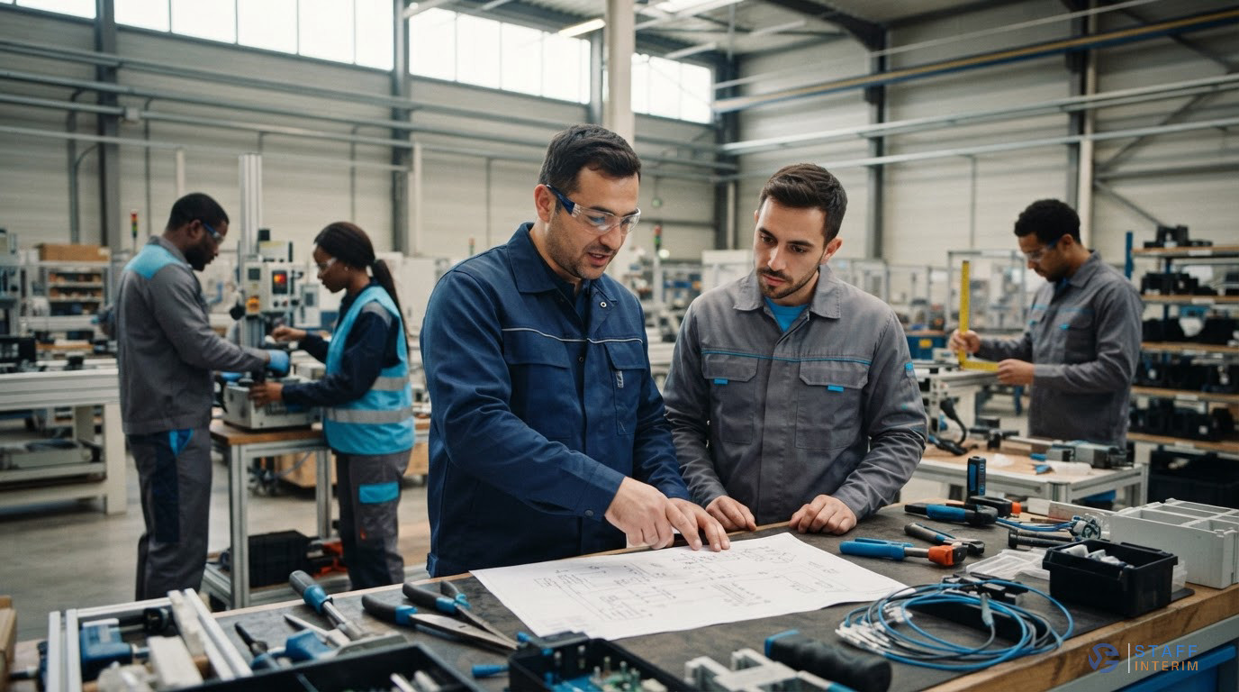 Une équipe internationale collaborant sur un projet industriel.