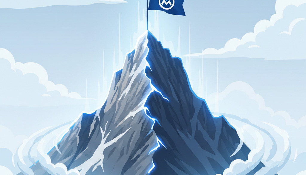 Brand authority summit reached with company logo flag.