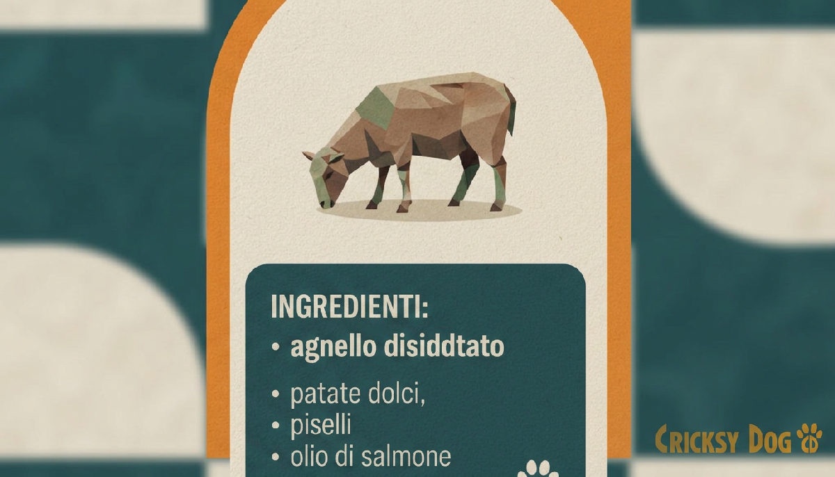 Etichetta cibo per cani: agnello è il primo ingrediente.