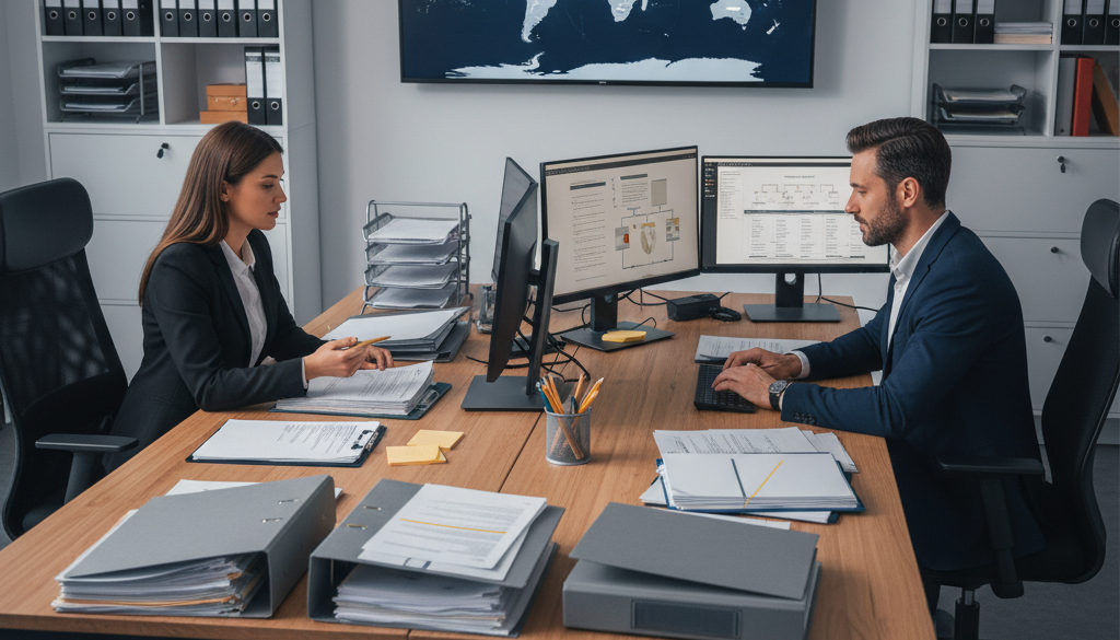 Bureau de RH traitant des dossiers de conformité légale.