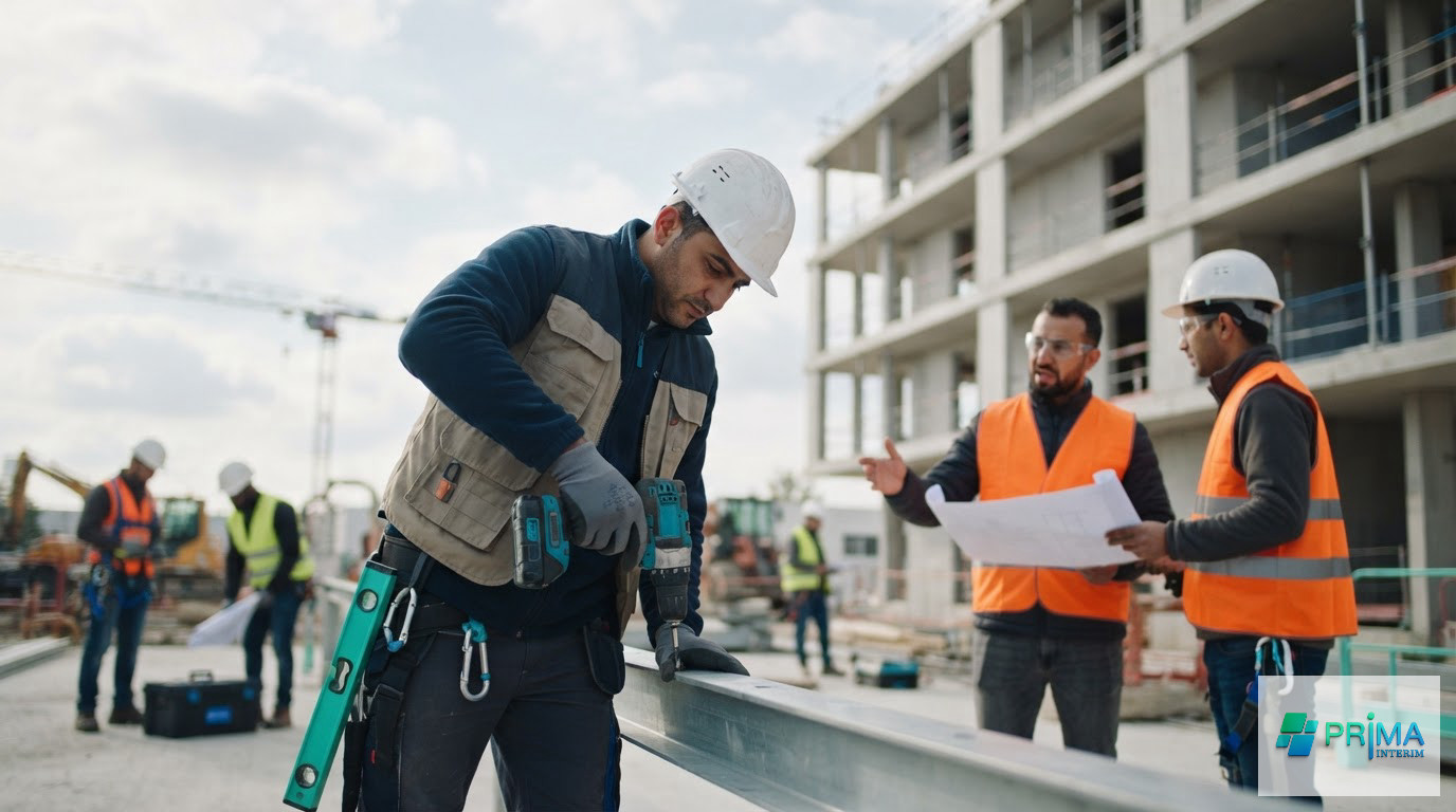 Des ouvriers roumains travaillant en toute sécurité sur un chantier en France.