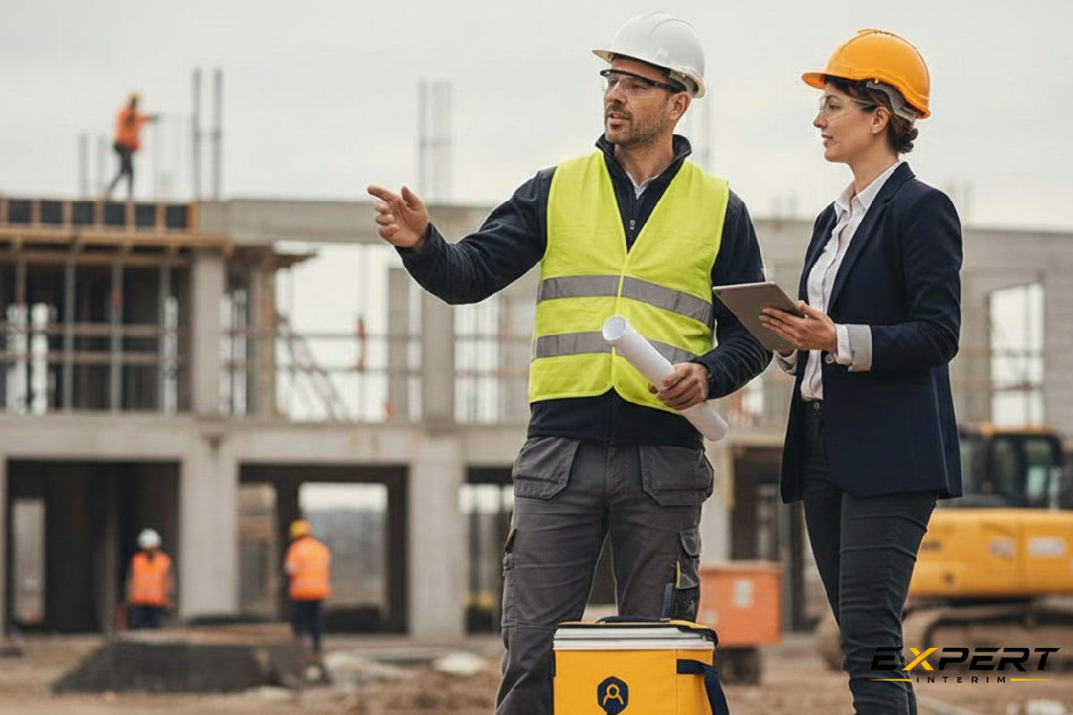 Responsable de chantier et consultant en recrutement BTP discutent.