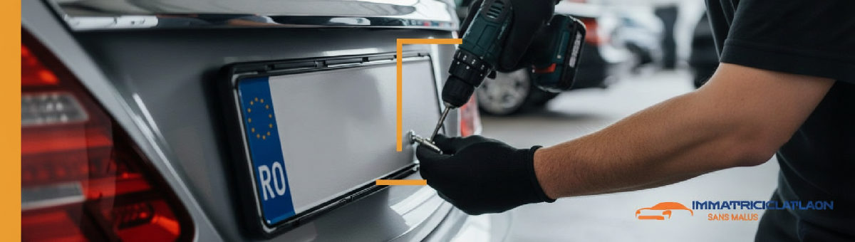Plaque d'immatriculation roumaine fixée sur une voiture de luxe.