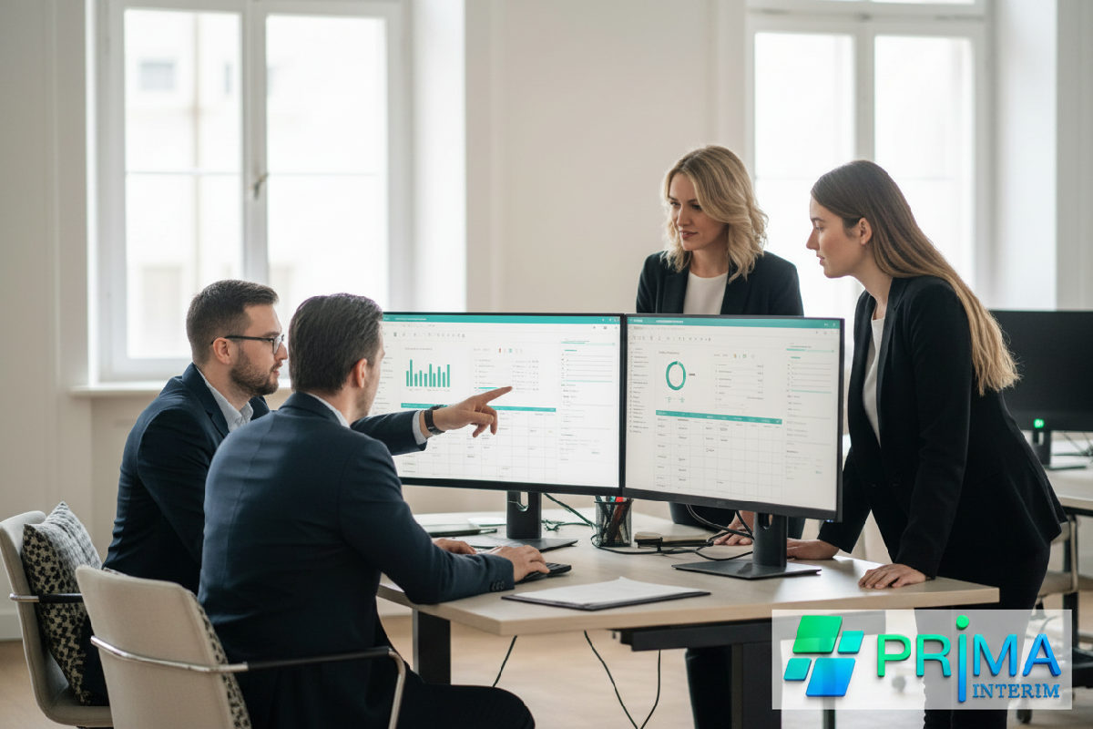 Équipe RH de Prima Interim collaborant sur la paie et la gestion.