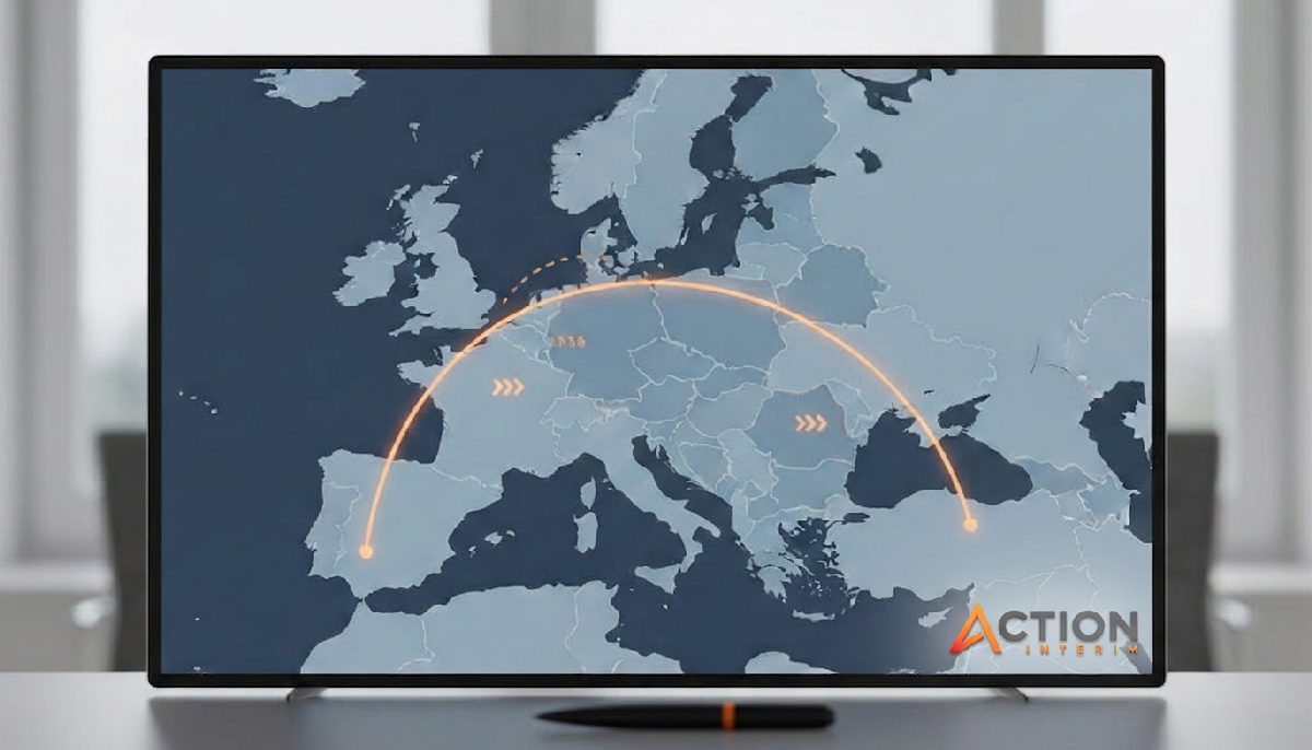 Carte de l'Europe montrant les flux de main-d'œuvre d'Action Interim.