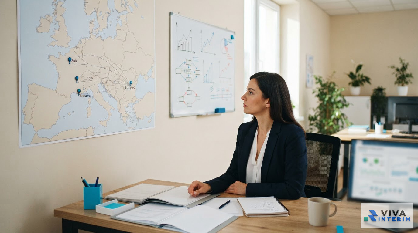 Un bureau affichant des statistiques de recrutement entre la France et la Roumanie.