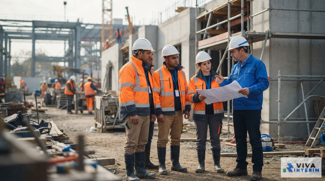 Des ouvriers roumains en tenue de sécurité sur un site industriel français.