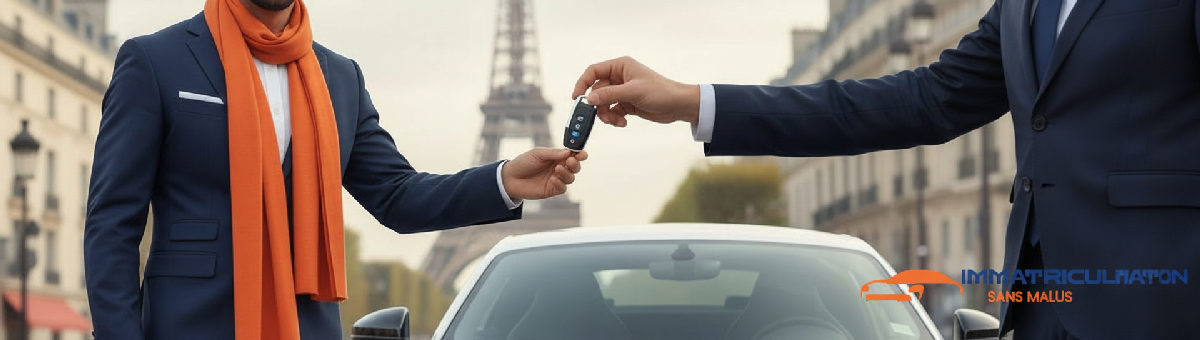 Nouvelle voiture sportive immatriculée en Roumanie, avec la Tour Eiffel.