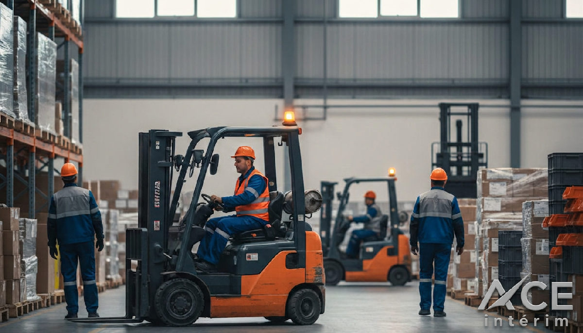 Travailleurs roumains dans un entrepôt logistique dynamique.