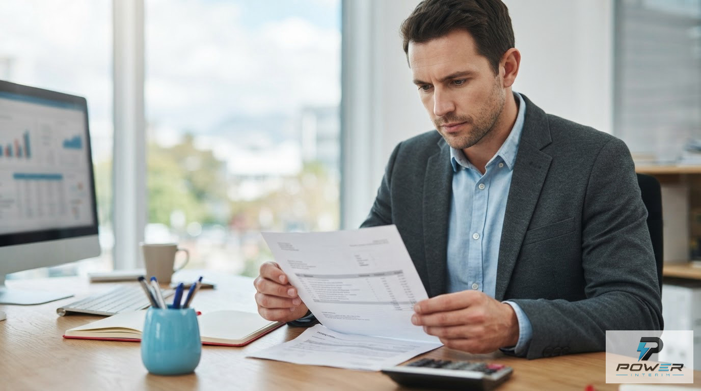 Un responsable RH analysant une facture incluant les frais de logement intérimaire.