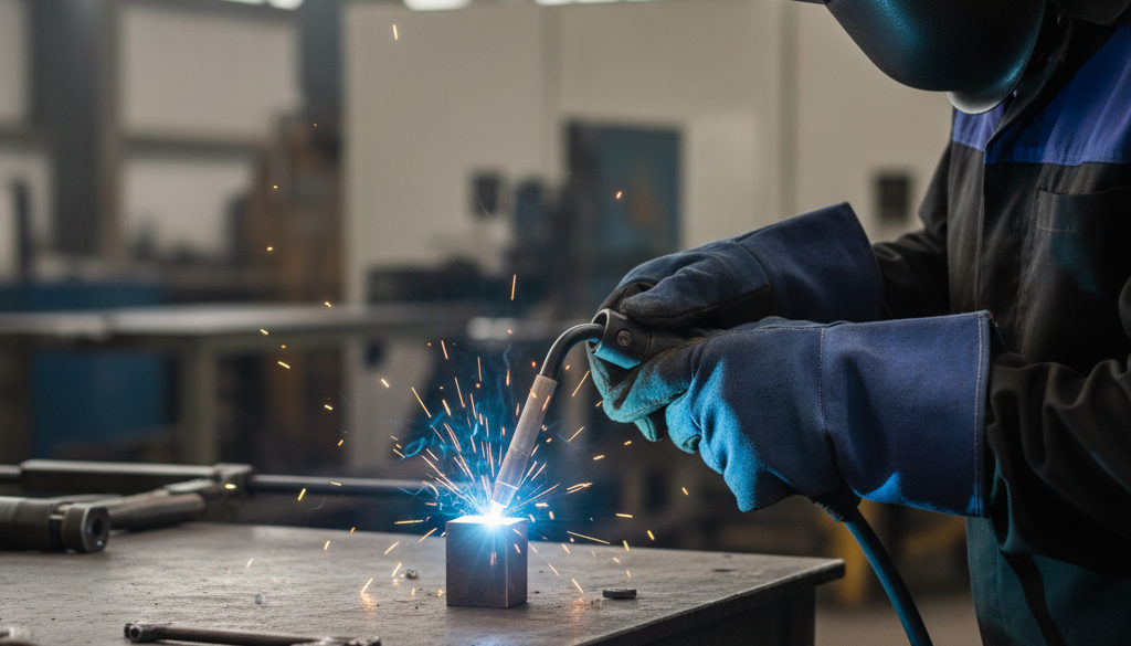 Mains d'un opérateur roumain effectuant une soudure de précision.
