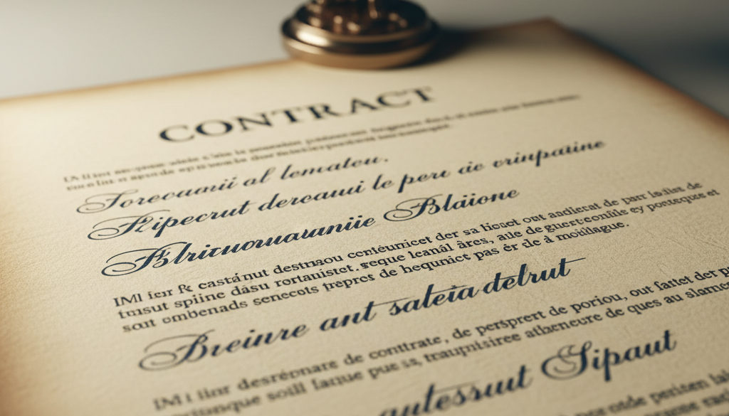 Contrat roumain et français avec balance de la justice, sécurité juridique.