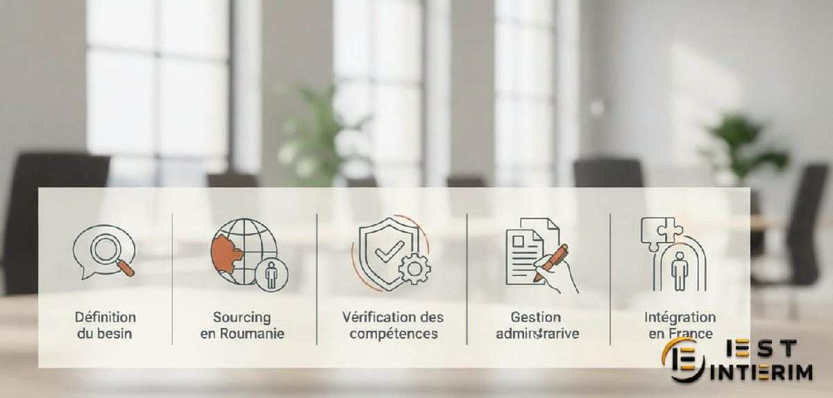 Étapes du recrutement avec Est Intérim : sourcing et intégration.