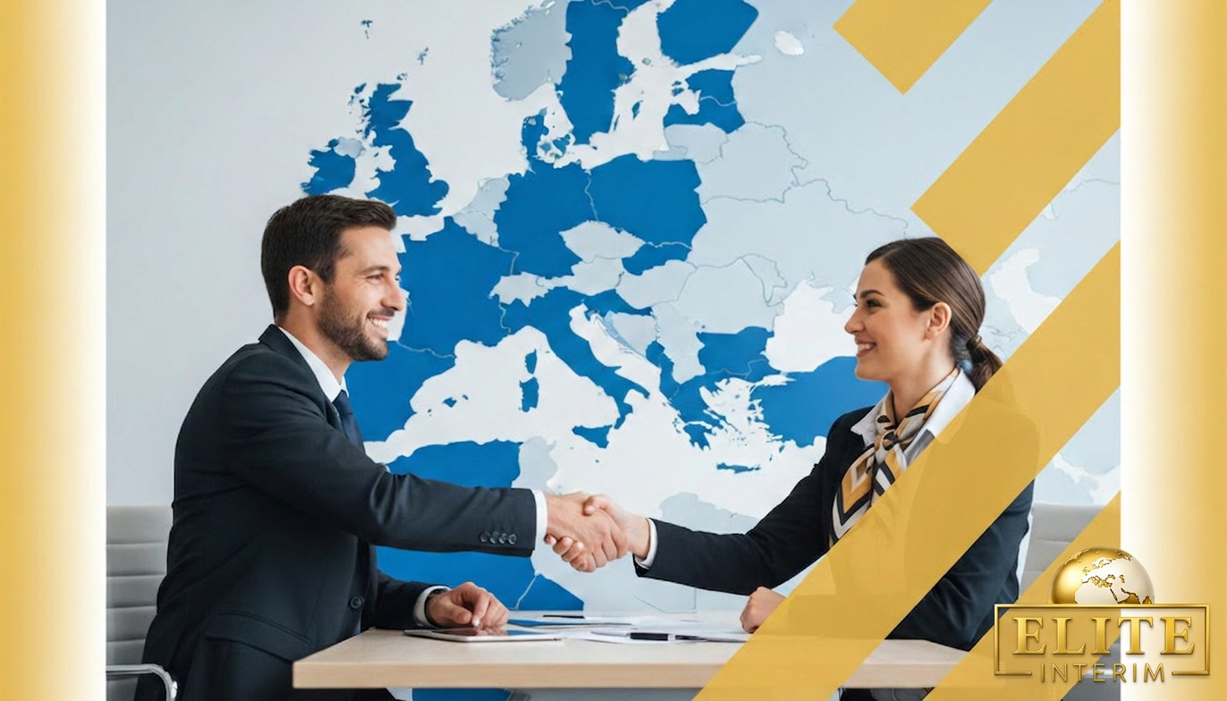 Poignée de main entre manager et représentant intérim.