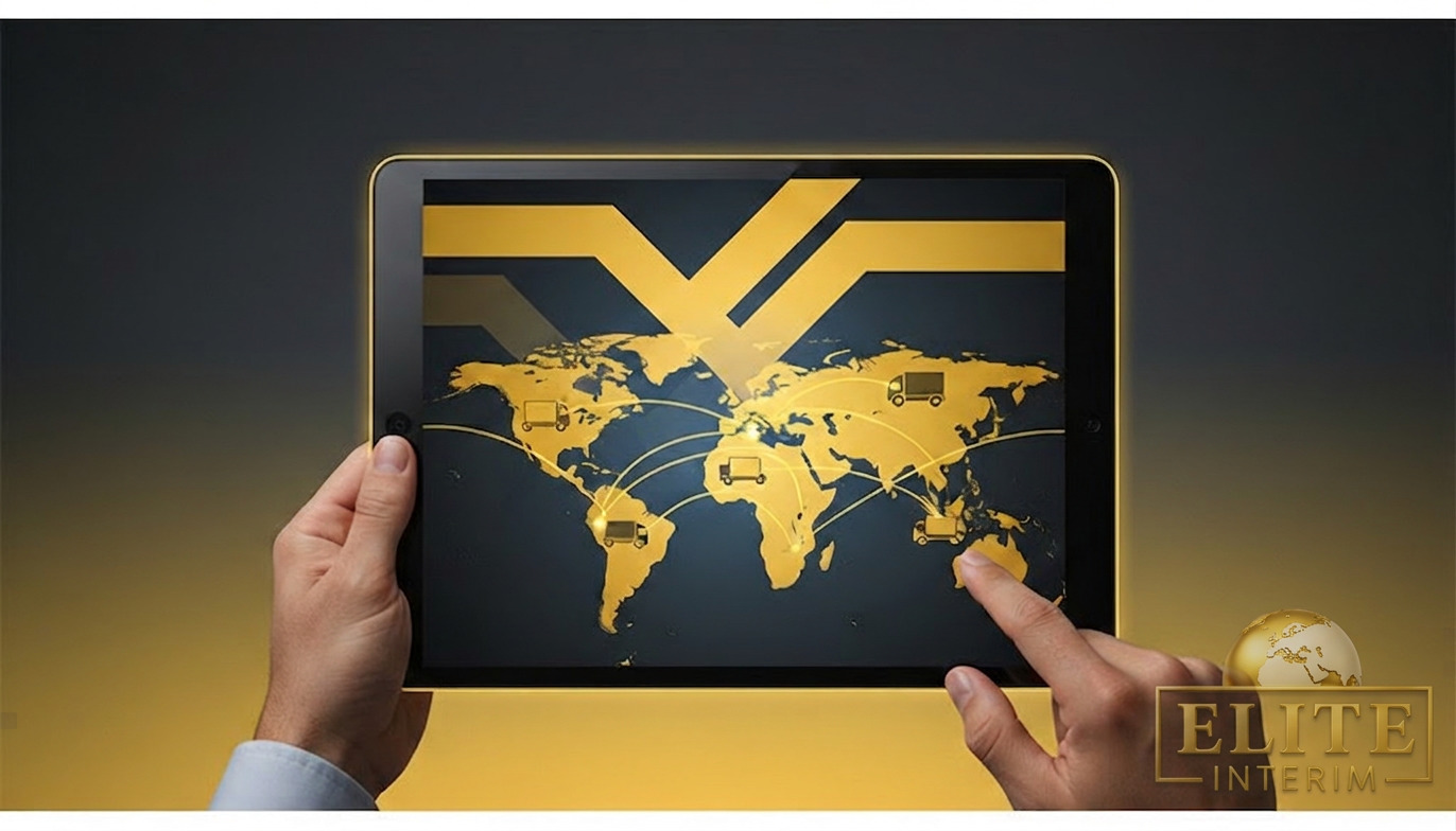 Tablette affichant le suivi GPS d'une flotte de camions.