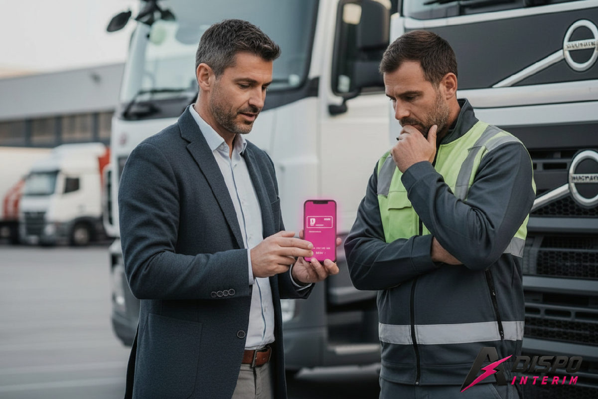 Gestionnaire français et chauffeur roumain discutent d'une application de santé.