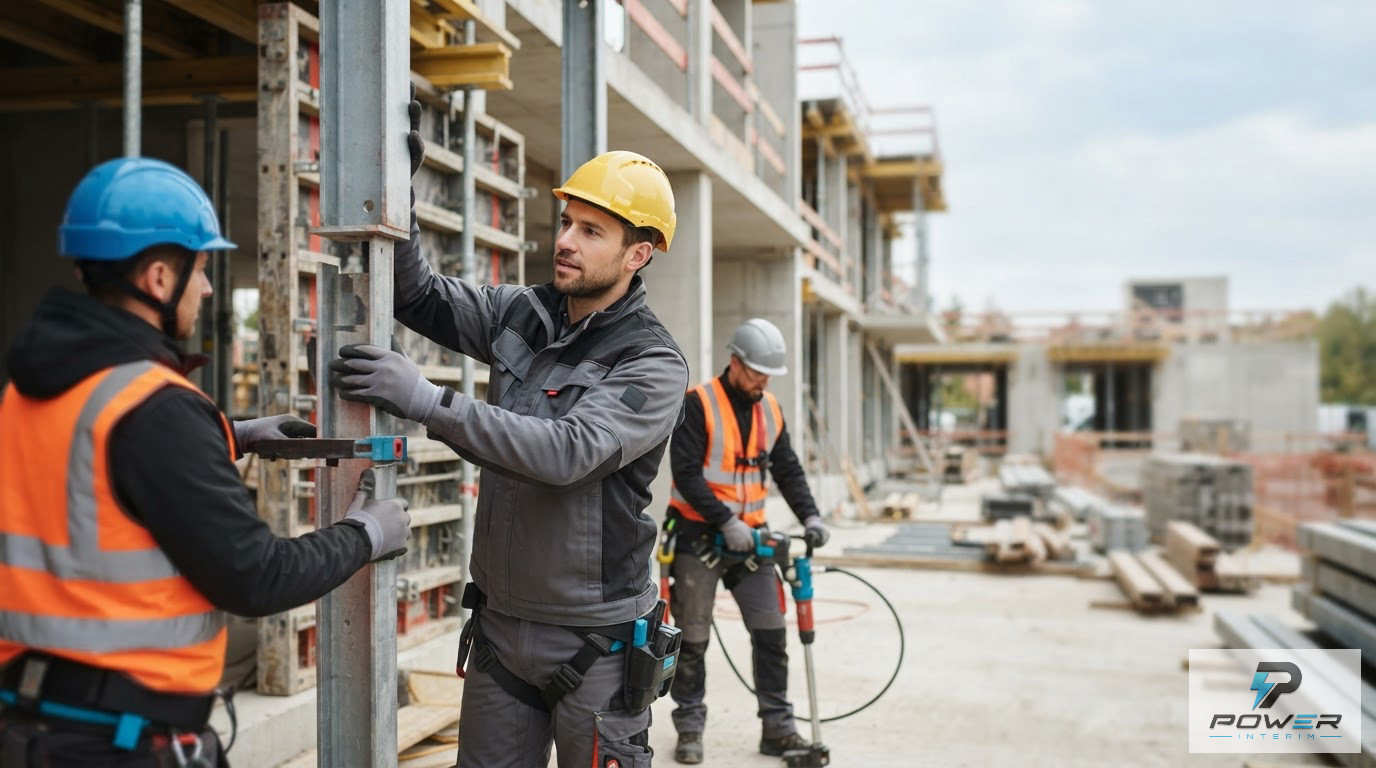 Ouvriers sur un chantier moderne illustrant la productivité du détachement au sein de l'Europe.