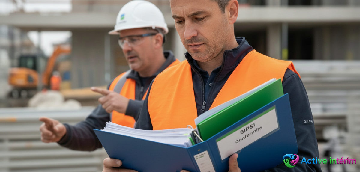 Inspecteur du travail vérifiant la conformité SIPSI sur chantier.