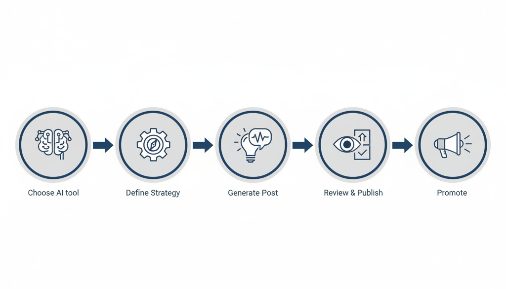 Infographic showing steps for AI blog content creation and promotion.