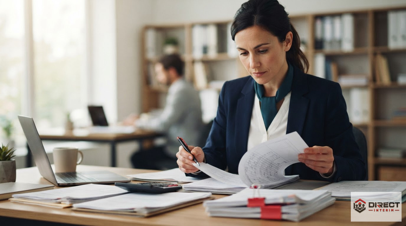 Un responsable RH examinant des documents administratifs dans un bureau.