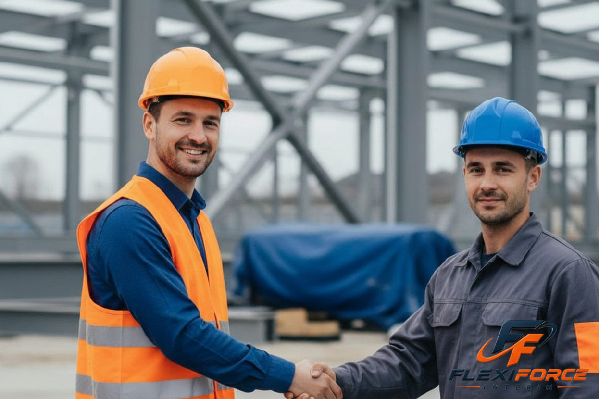Chef de chantier et ouvrier célèbrent un projet rentable.
