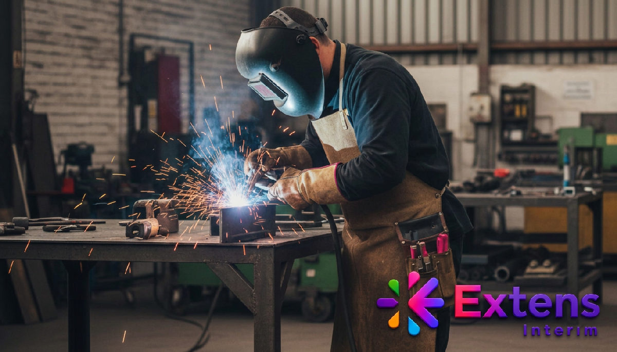 Soudeur roumain qualifié travaillant dans un atelier industriel en France.