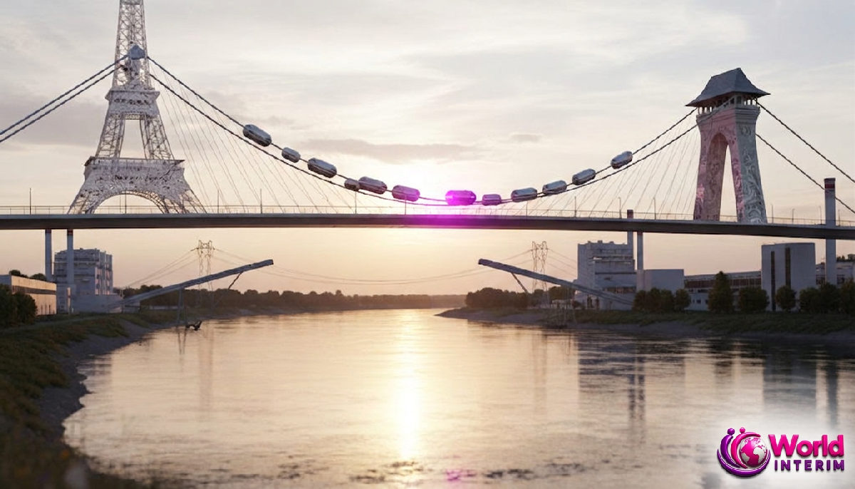 Pont numérique reliant la France et la Roumanie, symbole de coopération industrielle.