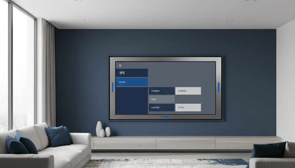 IPTV Subscriptions USA: Options for 2026 2 iptv-abonnements usa – Smart TV in a modern living room showing an IPTV interface.