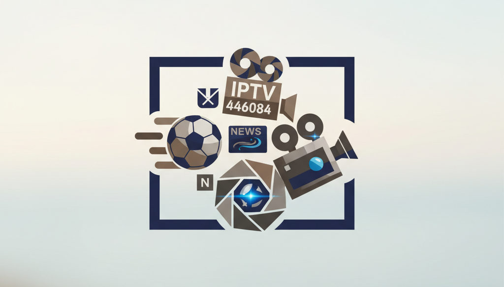 Collage of icons representing diverse IPTV content genres.