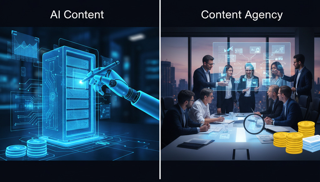 Business decision: AI content creation versus hiring a content agency.