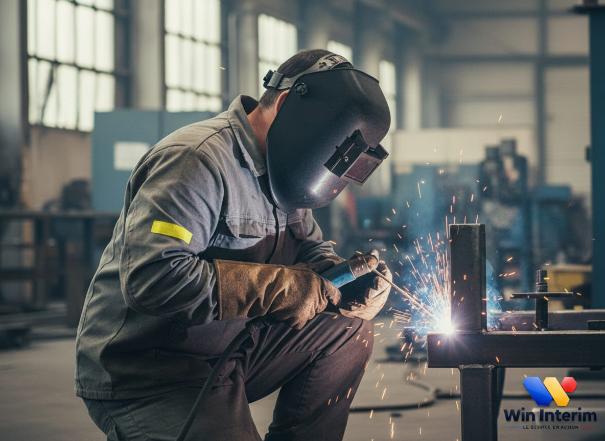 Ouvrier roumain soudeur dans une usine française.