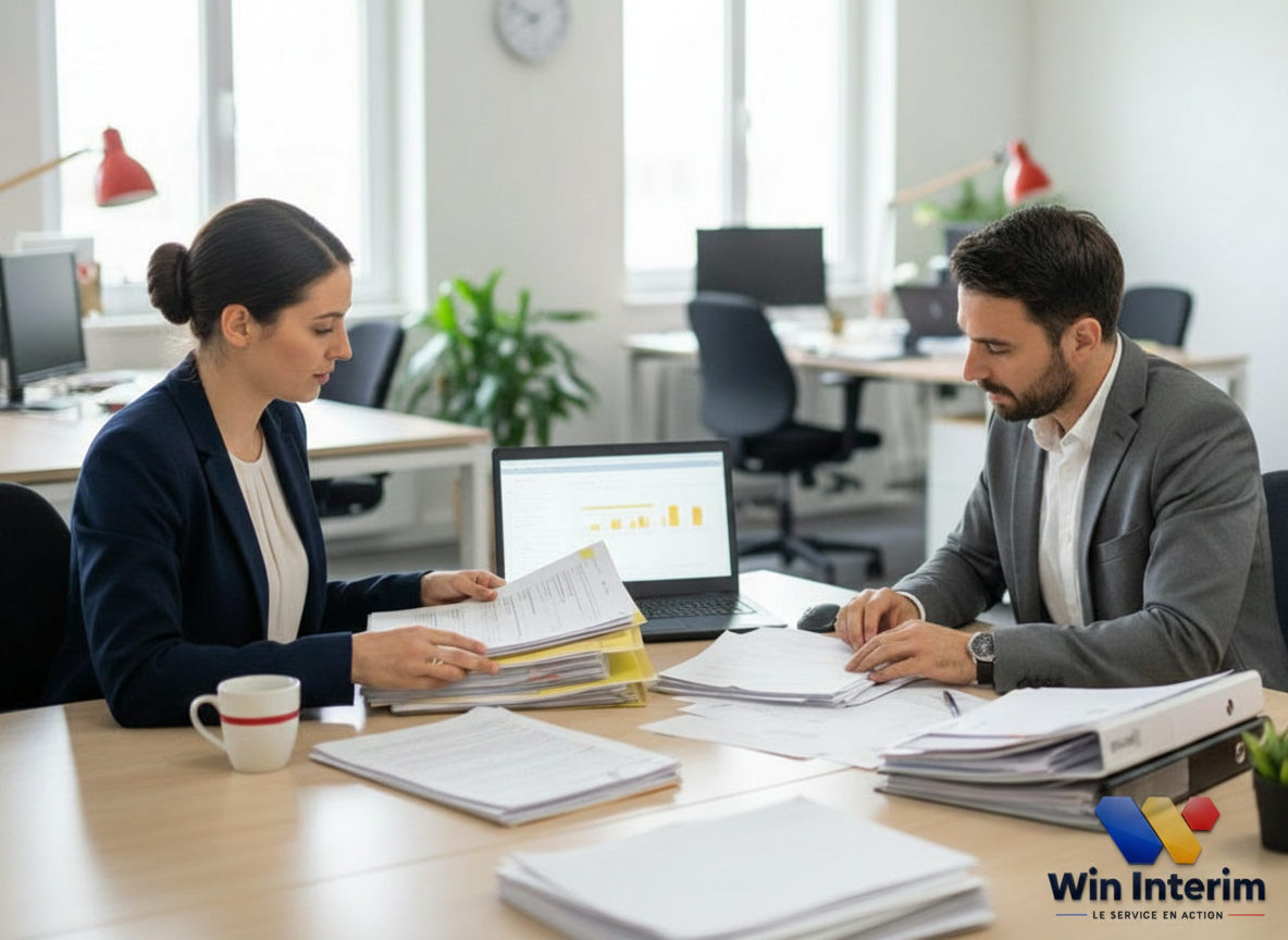 Bureau Win Interim analysant des dossiers de candidats roumains.