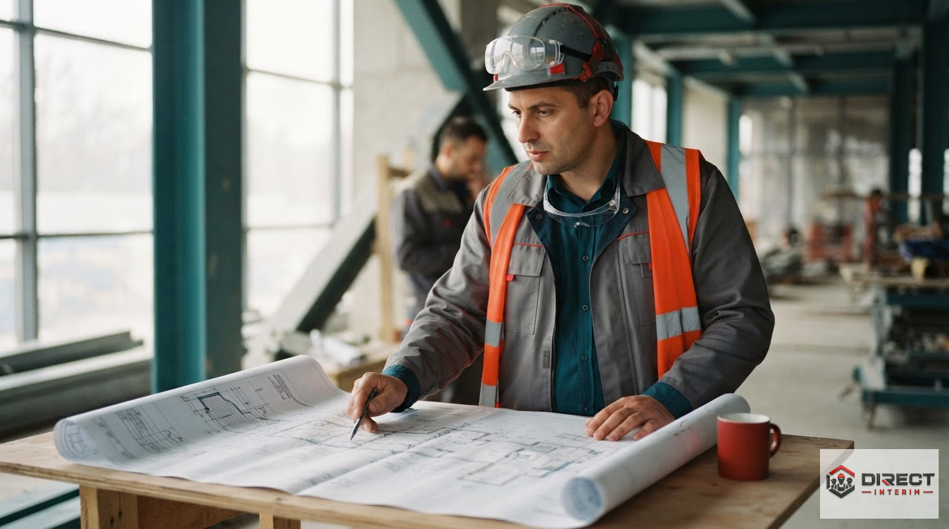 Un ingénieur roumain qualifié présentant un plan technique sur site.