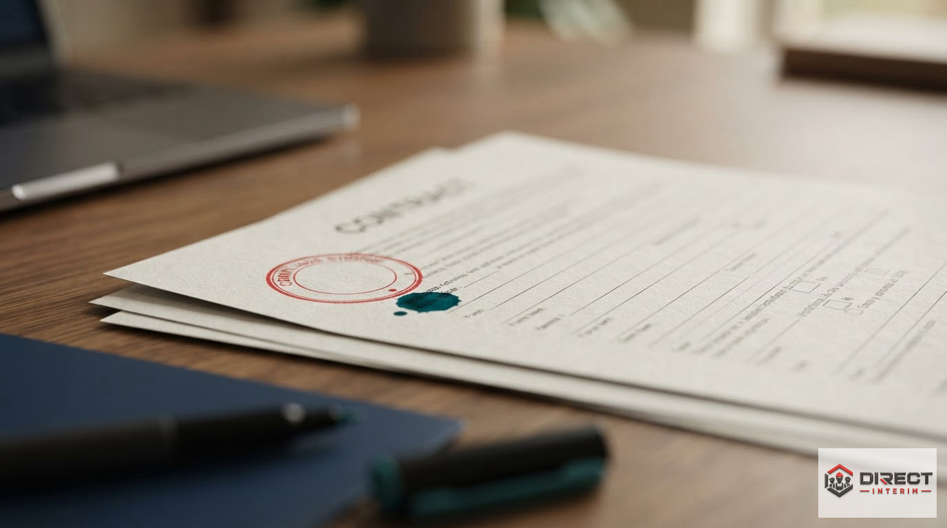 Documents officiels et formulaires administratifs tamponnés pour une vérification conforme.