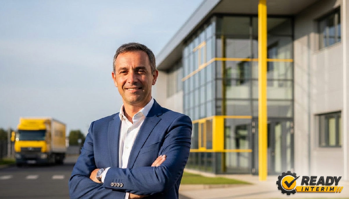 Dirigeant d'entreprise souriant devant son usine prospère.