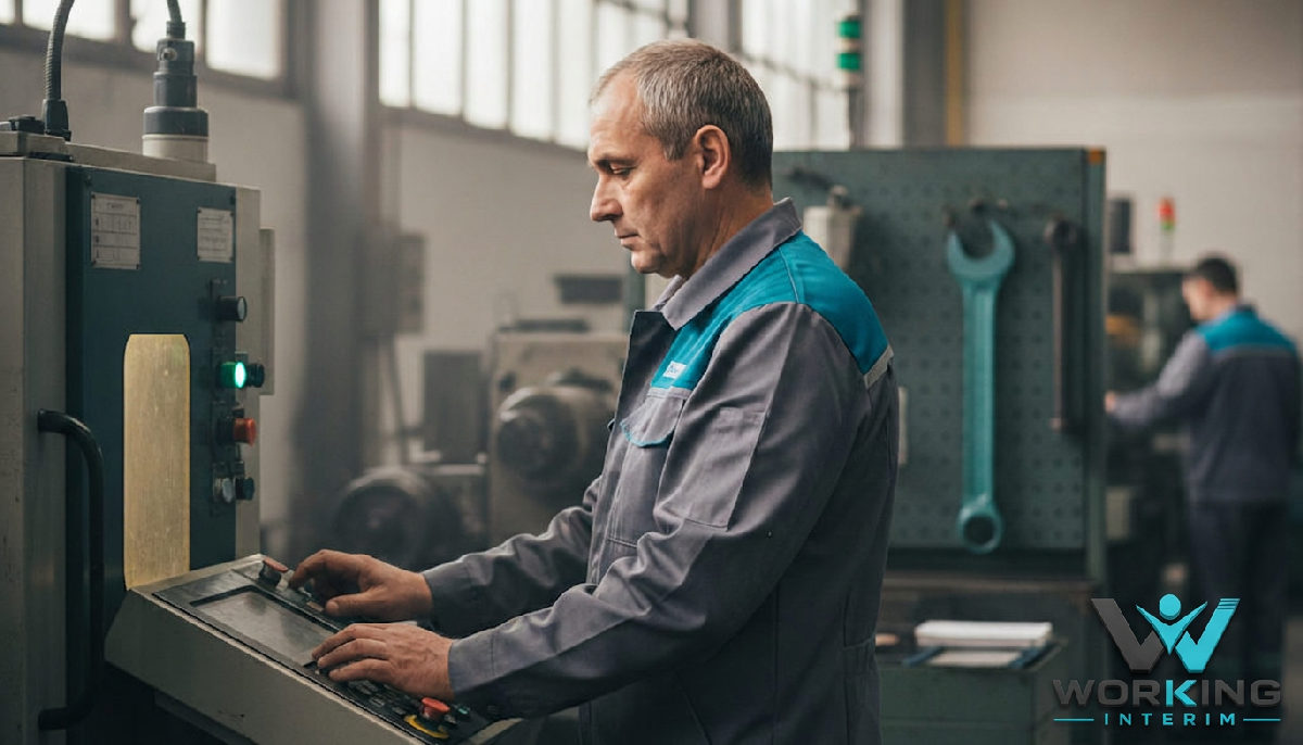 Technicien bulgare opérant une machine industrielle complexe.