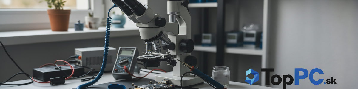 Mikroskop a prístroje na diagnostiku základnej dosky mobilu.