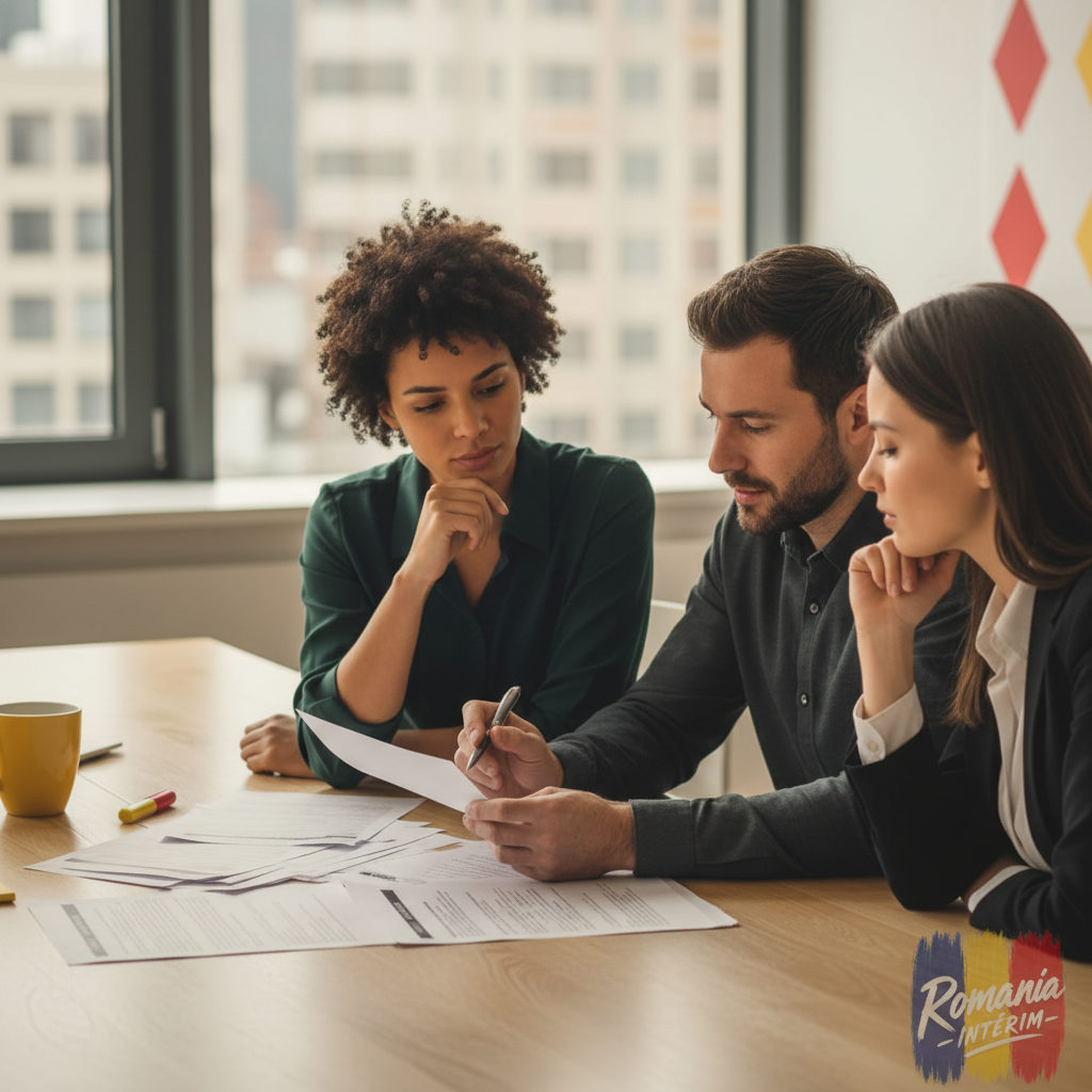 Consultants analysant des CV de candidats roumains qualifiés.