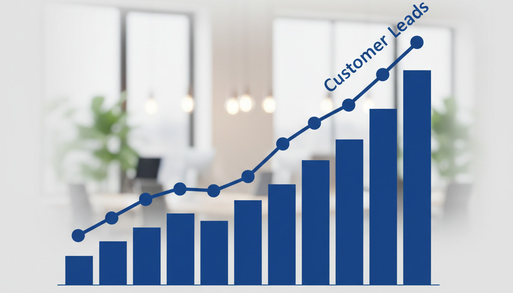 Graph showing increasing website traffic and leads over time.