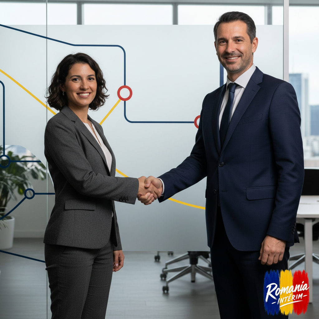 comment recruter via Romania Intérim en France - Un chef d'entreprise français rencontre un conseiller en recrutement.