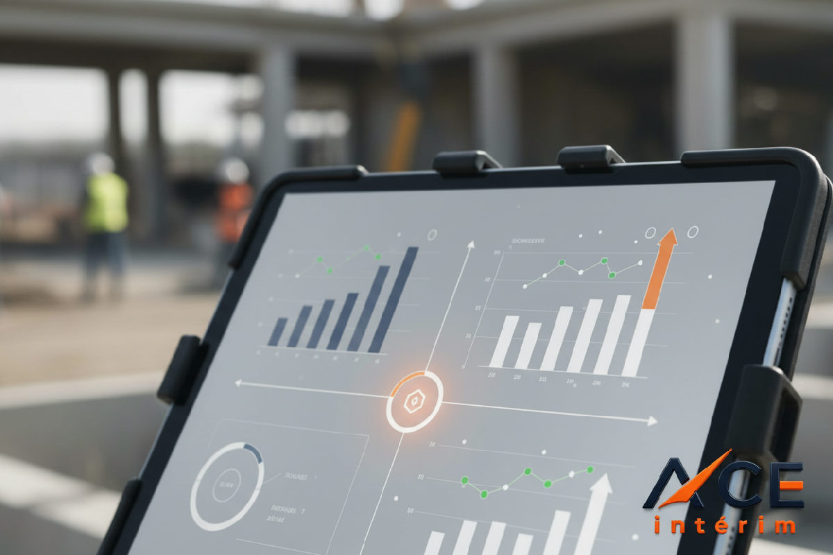 Tableau de bord de gestion de chantier avec indicateurs de productivité.