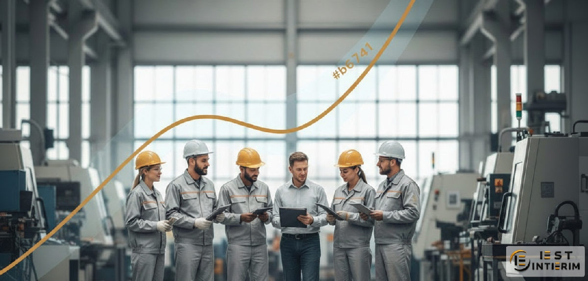Croissance économique illustrée par une équipe multiculturelle en usine.