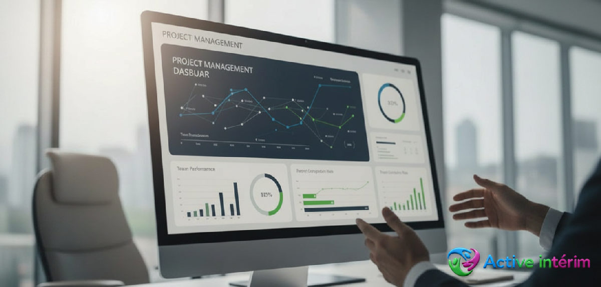 Tableau de bord de gestion de projet avec KPIs.