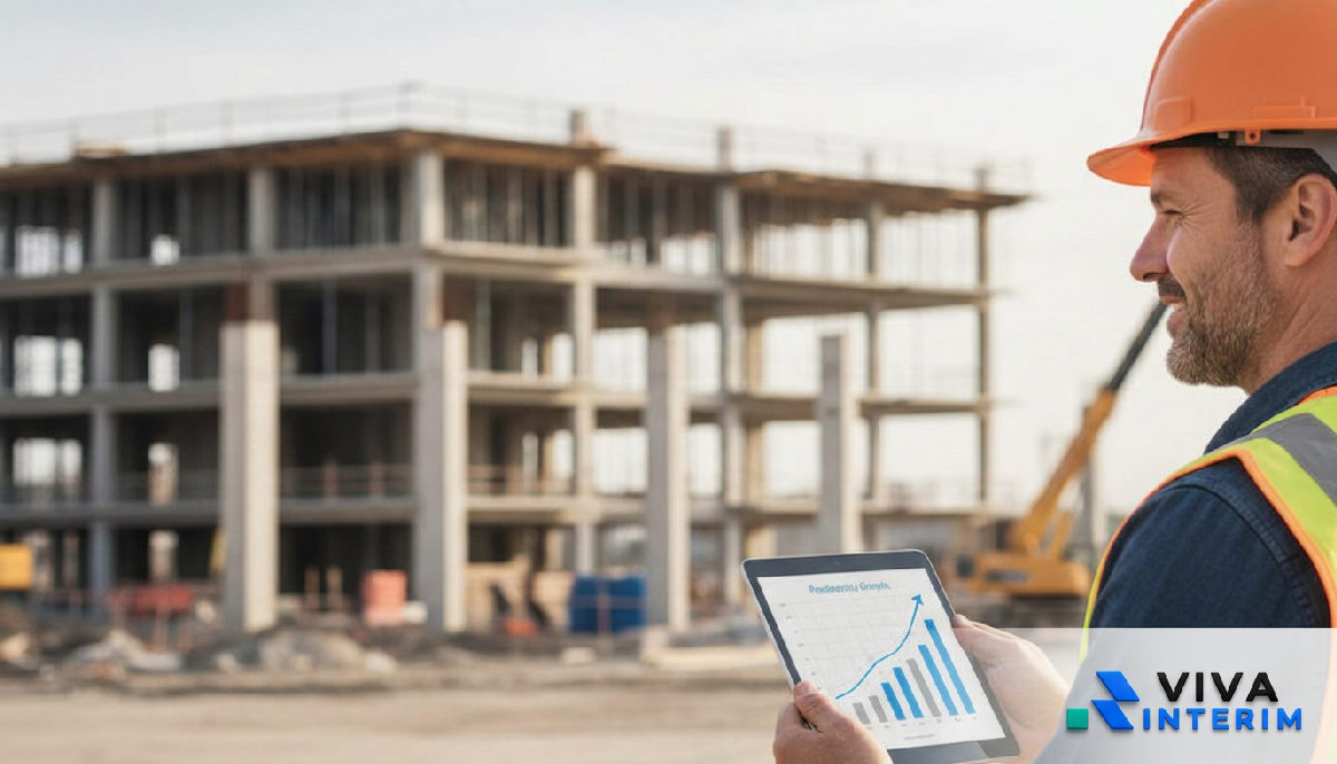 Chef de chantier visualisant la productivité sur une tablette.