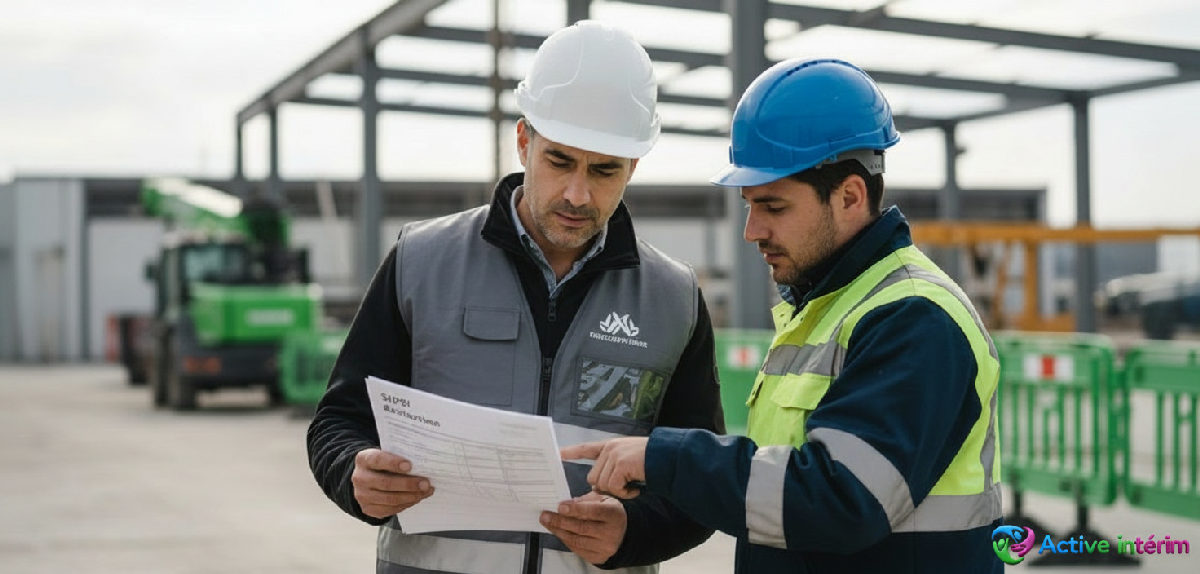 Inspecteur du travail vérifiant une déclaration SIPSI sur un chantier.